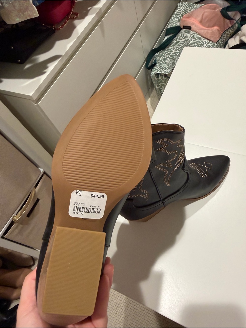 Soda Black Western Ankle Boots with Tan Stacked Heel - Picture 5 of 5